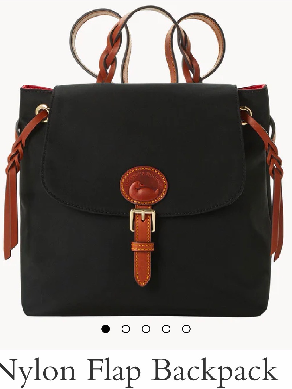 Dooney & Bourke Black Nylon Backpack With Brown Leather Trim